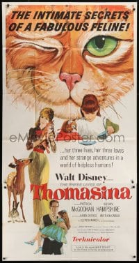 4b942 THREE LIVES OF THOMASINA 3sh 1964 Walt Disney, great art of winking & smiling cat!