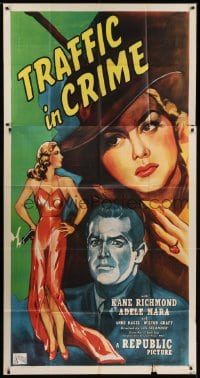 4b953 TRAFFIC IN CRIME 3sh 1946 art of sexy Adele Mara full-length w/smoking gun & Kane Richmond!