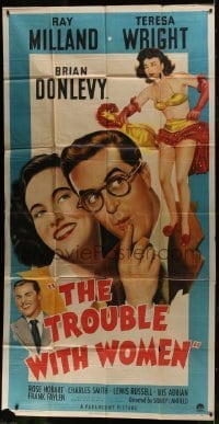 4b955 TROUBLE WITH WOMEN 3sh 1946 art of Ray Milland, Teresa Wright, Donlevy & sexy Iris Adrian!