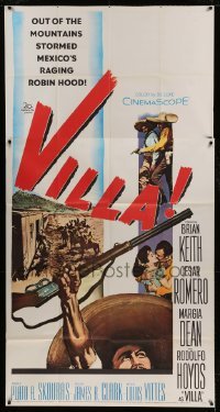 4b964 VILLA 3sh 1958 cool artwork of Rodolfo Hoyos as Pancho Villa holding up rifle!