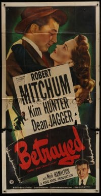 4b970 WHEN STRANGERS MARRY 3sh R1948 romantic c/u of young Robert Mitchum & Kim Hunter, Betrayed!