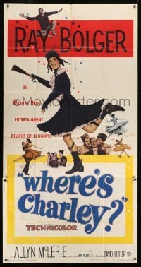 4b972 WHERE'S CHARLEY 3sh 1952 great artwork of wacky cross-dressing Ray Bolger!