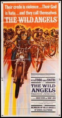 4b975 WILD ANGELS 3sh 1966 classic art of biker Peter Fonda & sexy Nancy Sinatra on motorcycle!