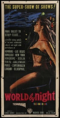 4b506 WORLD BY NIGHT English 3sh 1961 Il Mondo di notte, Manfredo art of sexy stripper, rare!