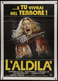 4b193 BEYOND Italian 1p 1981 Lucio Fulci, disturbing Sciotti art of girl getting throat slashed!