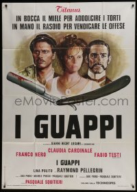 4b197 BLOOD BROTHERS Italian 1p 1974 art of Claudia Cardinale, Nero, Testi & bloody straight razor!