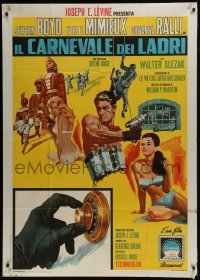 4b207 CAPER OF THE GOLDEN BULLS Italian 1p 1967 Stephen Boyd, Yvette Mimieux, cool bank robbery art!
