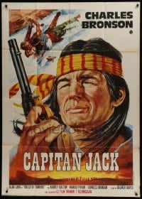 4b251 DRUM BEAT Italian 1p R1960s different Crovato art of Charles Bronson as Capitan Jack!