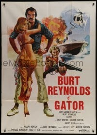 4b276 GATOR Italian 1p 1976 art of Burt Reynolds & Lauren Hutton, White Lightning sequel!