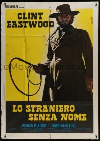 4b291 HIGH PLAINS DRIFTER Italian 1p 1973 Enzo Nistri art of Clint Eastwood holding whip!