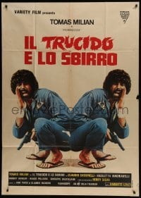 4b303 IL TRUCIDO E LO SBIRRO Italian 1p 1976 great mirror image of Tomas Milian with gun!