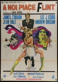 4b308 IN LIKE FLINT Italian 1p 1967 montage art of secret agent James Coburn & sexy Jean Hale!