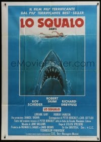 4b315 JAWS Italian 1p R1970s art of Steven Spielberg's classic man-eating shark attacking swimmer!