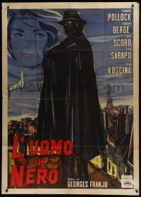 4b316 JUDEX Italian 1p 1964 best art of caped master criminal Channing Pollock standing on rooftop!