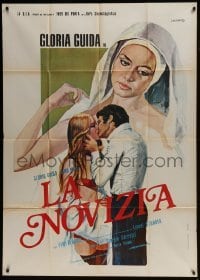 4b326 LA NOVIZIA Italian 1p 1975 outrageous art of half-naked nun Gloria Guida by Luca Crovato!