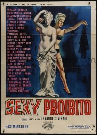4b362 MOST PROHIBITED SEX Italian 1p 1963 great Symeoni art of sexy stripper behind statue!