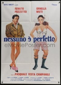 4b369 NESSUNO E PERFETTO Italian 1p 1981 wacky art of Ornella Muti & man with switched body parts!
