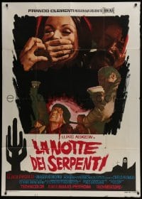 4b373 NIGHT OF THE SERPENT Italian 1p 1969 wild art of woman being silenced & tortured man!