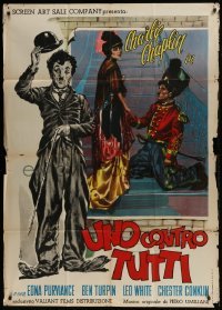 4b379 ONE AGAINST ALL Italian 1p 1962 different Casaro art of Charlie Chaplin as The Tramp!