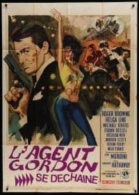 4b383 PASSWORD: KILL AGENT GORDON Italian 1p 1966 cool Symeoni art of spy with gun & sexy dancer!
