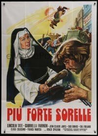 4b386 PIU FORTE SORELLE Italian 1p R1975 great spaghetti western art of nuns beating up cowboys!