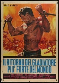 4b405 RETURN OF THE GLADIATOR Italian 1p 1971 art of bound barechested strongman Brad Harris!