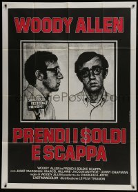 4b449 TAKE THE MONEY & RUN Italian 1p R1970s wacky Woody Allen mug shot in classic mockumentary!