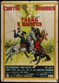 4b451 TARAS BULBA Italian 1p 1962 great art of Tony Curtis & Yul Brynner clashing on horses!