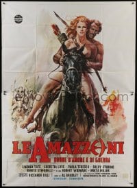 4b010 BATTLE OF THE AMAZONS Italian 2p 1973 art of sexy naked warrior Lucretia Love on horse!