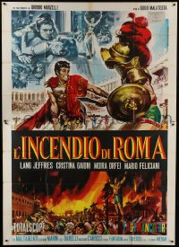 4b039 FIRE OVER ROME Italian 2p 1964 L'incendio di Roma, gladiator artwork by Mario Piovano!