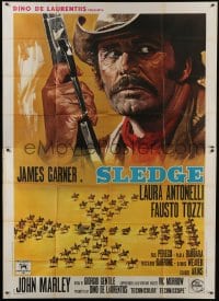 4b090 MAN CALLED SLEDGE Italian 2p 1970 art of James Garner & men guarding gold, spaghetti western!
