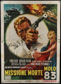 4b096 MMM 83 Italian 2p 1966 Missione Morte Molo 83, Piovano spy montage art with sexy blonde!