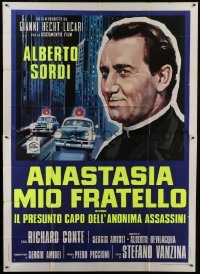 4b098 MY BROTHER ANASTASIA dayglo Italian 2p 1973 art of priest Alberto Sordi & police cars!
