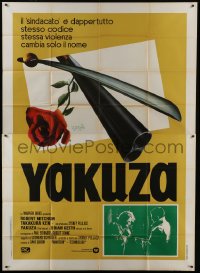 4b149 YAKUZA Italian 2p 1975 Robert Mitchum, Paul Schrader, cool sword, rose & shotgun art!