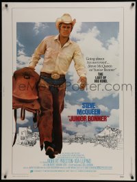 4c379 JUNIOR BONNER 30x40 1972 full-length rodeo cowboy Steve McQueen carrying saddle!