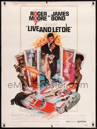 4c383 LIVE & LET DIE West Hemi 30x40 1973 McGinnis art of Moore as Bond & sexy girls on tarot cards