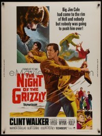 4c387 NIGHT OF THE GRIZZLY 30x40 1966 big Clint Walker had come to the rim of Hell & held on!