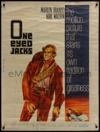 4c391 ONE EYED JACKS 30x40 1961 art of star & director Marlon Brando with gun & bandolier!