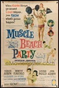 4c123 MUSCLE BEACH PARTY 40x60 1964 Frankie & Annette, 10,000 biceps & 5,000 bikinis!