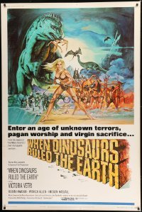 4c127 WHEN DINOSAURS RULED THE EARTH 40x60 1971 Hammer, great caveman's vocabulary dictionary!