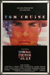 4c504 BORN ON THE FOURTH OF JULY DS 1sh 1989 Oliver Stone, great patriotic image of Tom Cruise!