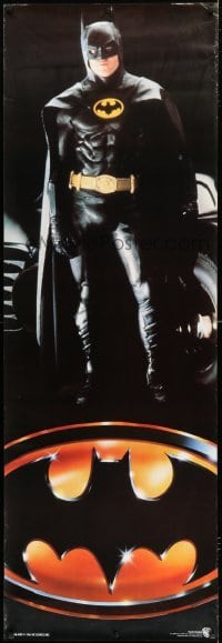 4c022 BATMAN group of 2 door panels 1989 full-length portrait of Michael Keaton in costume & more!