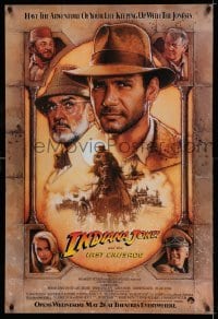 4c657 INDIANA JONES & THE LAST CRUSADE advance 1sh 1989 Ford/Connery over a brown background by Drew
