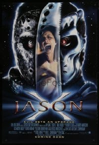 4c682 JASON X advance DS 1sh 2002 art of Kane Hodder as Uber-Jason Voorhees, evil gets an upgrade!