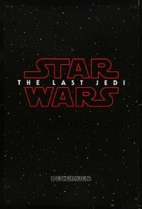 4c712 LAST JEDI teaser DS 1sh 2017 black style, Star Wars, Hamill, classic title treatment in space!