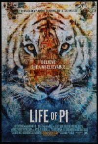 4c724 LIFE OF PI style C int'l advance DS 1sh 2012 Suraj Sharma, Irrfan Khan, cool collage of tiger!