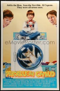 4c811 PROBLEM CHILD DS 1sh 1990 John Ritter, Amy Yasbeck, Michael Oliver, wacky artwork!
