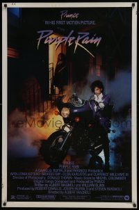 4c816 PURPLE RAIN 1sh 1984 great image of Prince riding motorcycle, in his first motion picture!