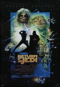 4c828 RETURN OF THE JEDI style E advance 1sh R1997 George Lucas classic, cool montage art by Drew Struzan!