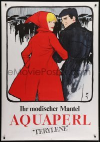 4c173 AQUAPERL 36x50 Swiss advertising poster 1967 Gruau art of man escorting woman in red coat!